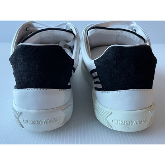 Giorgio Armani White/Black Leather Lace-Up Sneakers, Size 8.5 (US) 38.5 (EU) - Picture 6 of 12